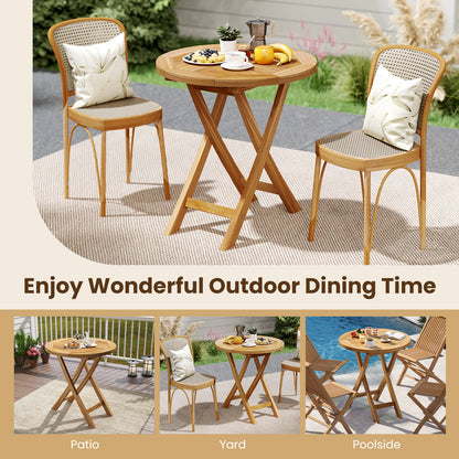 Patio Teak Wood Dining Table with Slatted Tabletop and Sturdy X-Shaped Frame