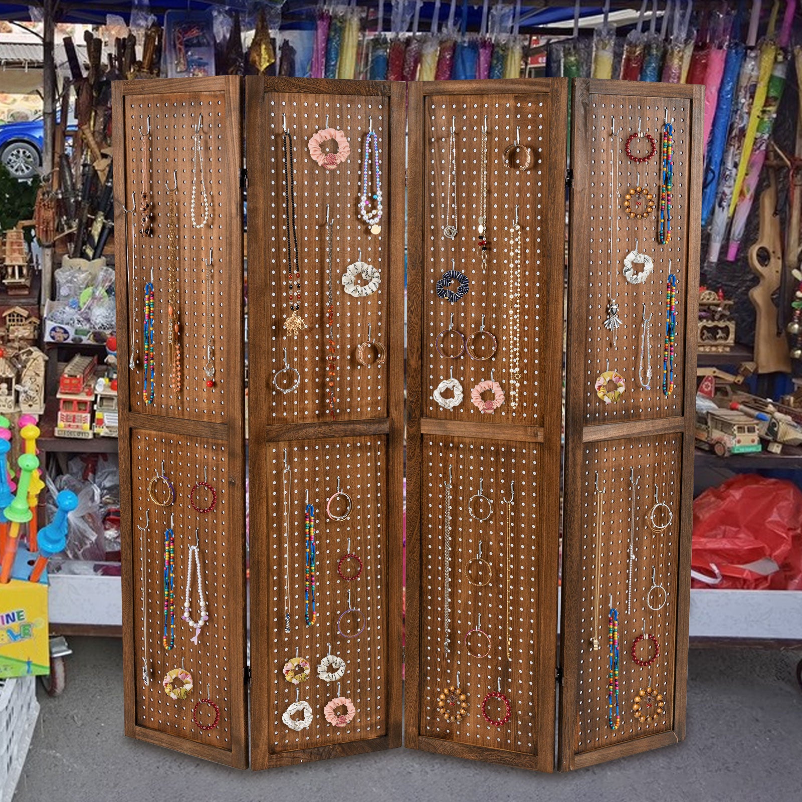 Pegboard Display with 360¬∞ Metal Hinges and Solid Wood Frame-4 Panel