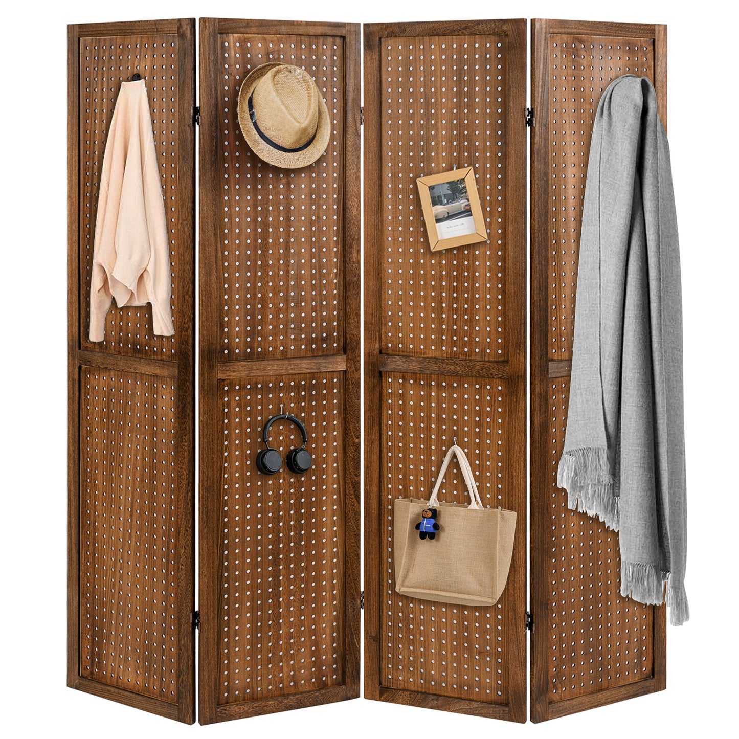 Pegboard Display with 360¬∞ Metal Hinges and Solid Wood Frame-4 Panel