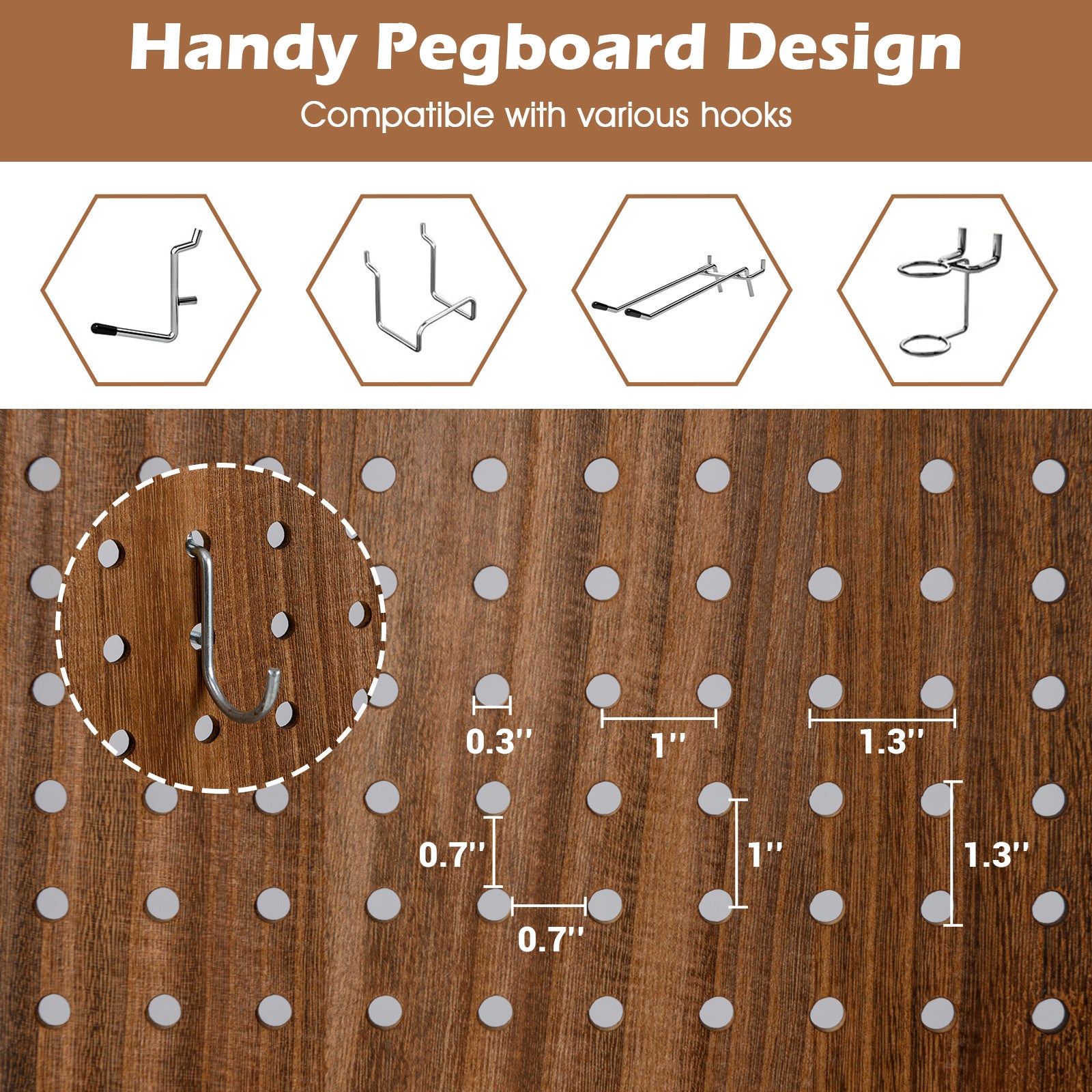 Pegboard Display with 360¬∞ Metal Hinges and Solid Wood Frame-4 Panel