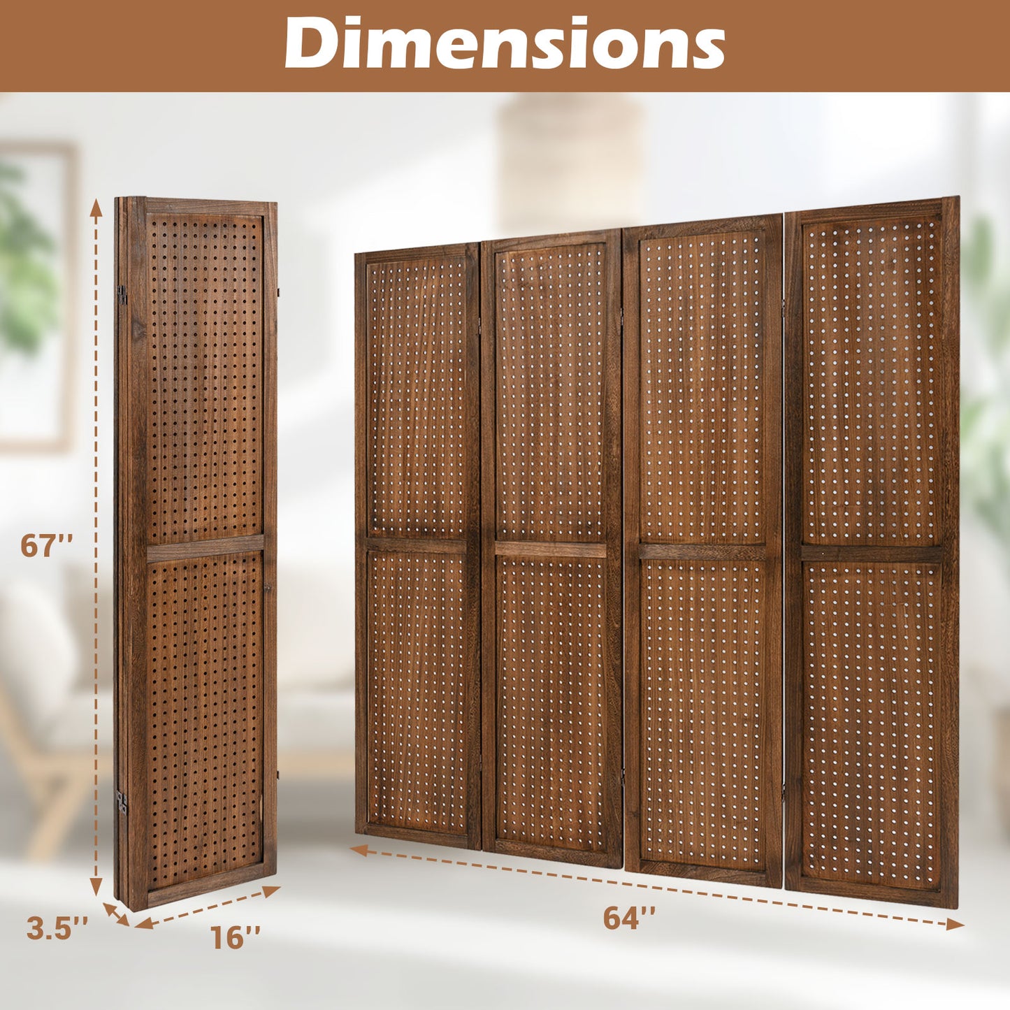 Pegboard Display with 360¬∞ Metal Hinges and Solid Wood Frame-4 Panel