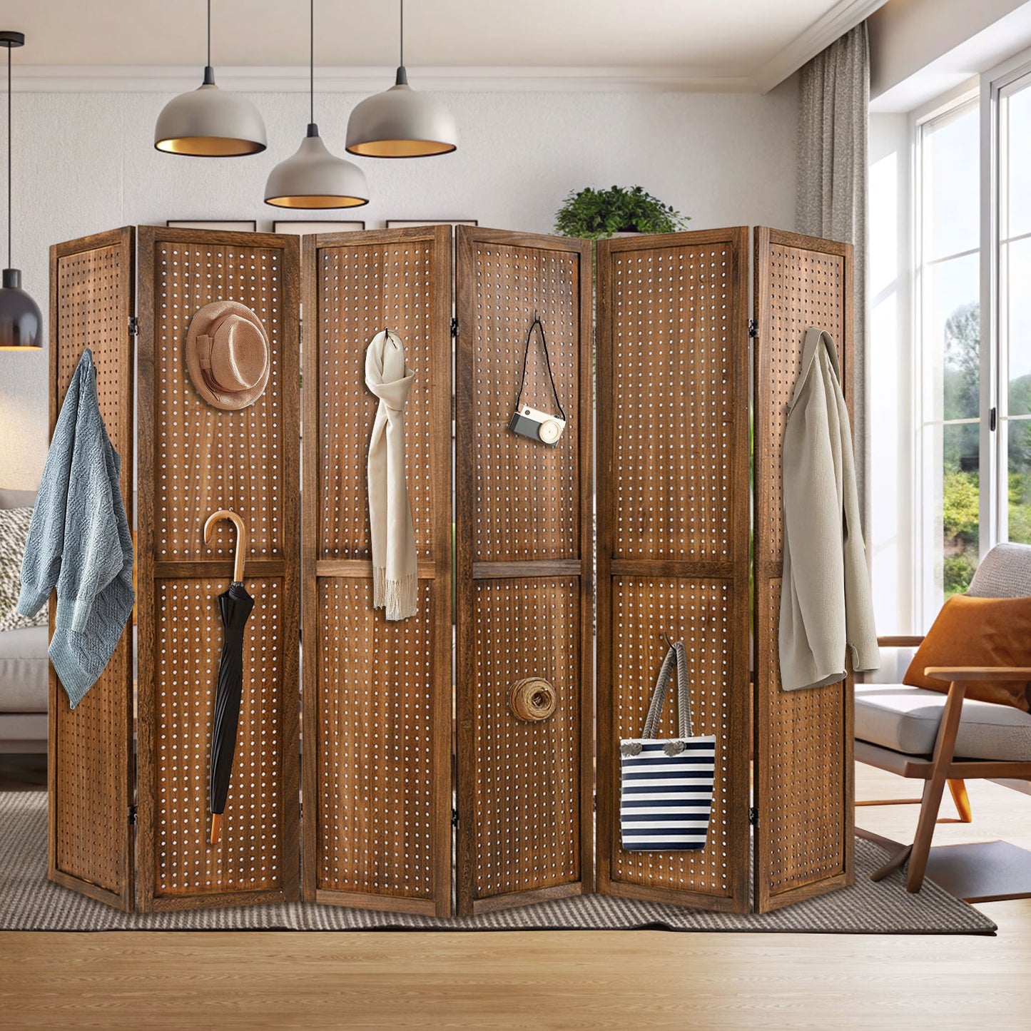 Pegboard Display with 360¬∞ Metal Hinges and Solid Wood Frame-6 Panel