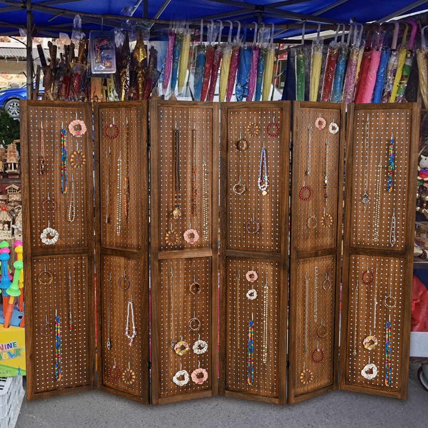 Pegboard Display with 360¬∞ Metal Hinges and Solid Wood Frame-6 Panel