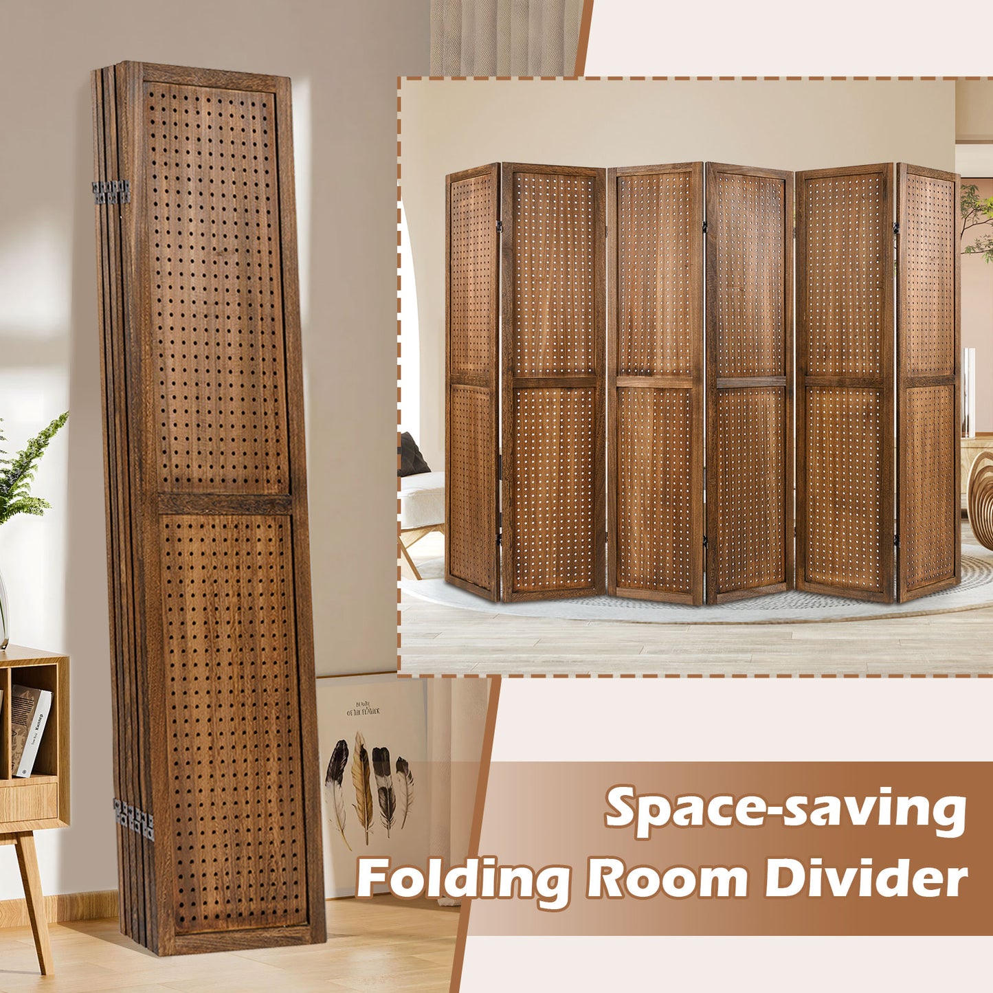Pegboard Display with 360¬∞ Metal Hinges and Solid Wood Frame-6 Panel