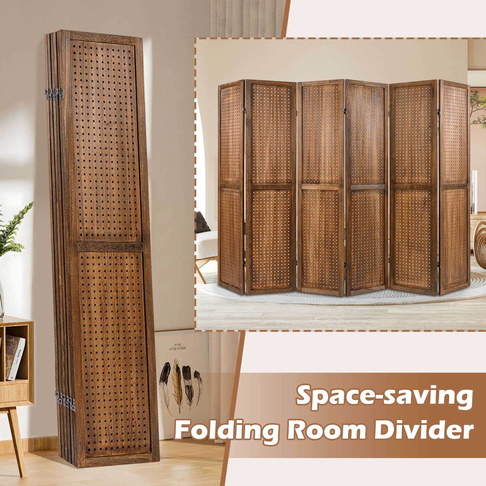Pegboard Display with 360¬∞ Metal Hinges and Solid Wood Frame-6 Panel
