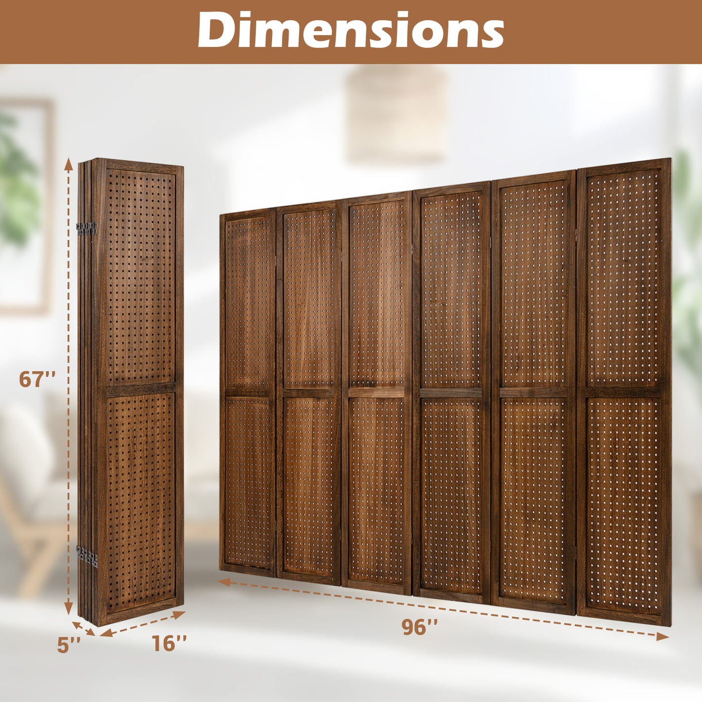 Pegboard Display with 360¬∞ Metal Hinges and Solid Wood Frame-6 Panel