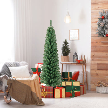 Pencil Christmas Tree with Memory Wire Branch Tips and Warm LED Lights-5FT