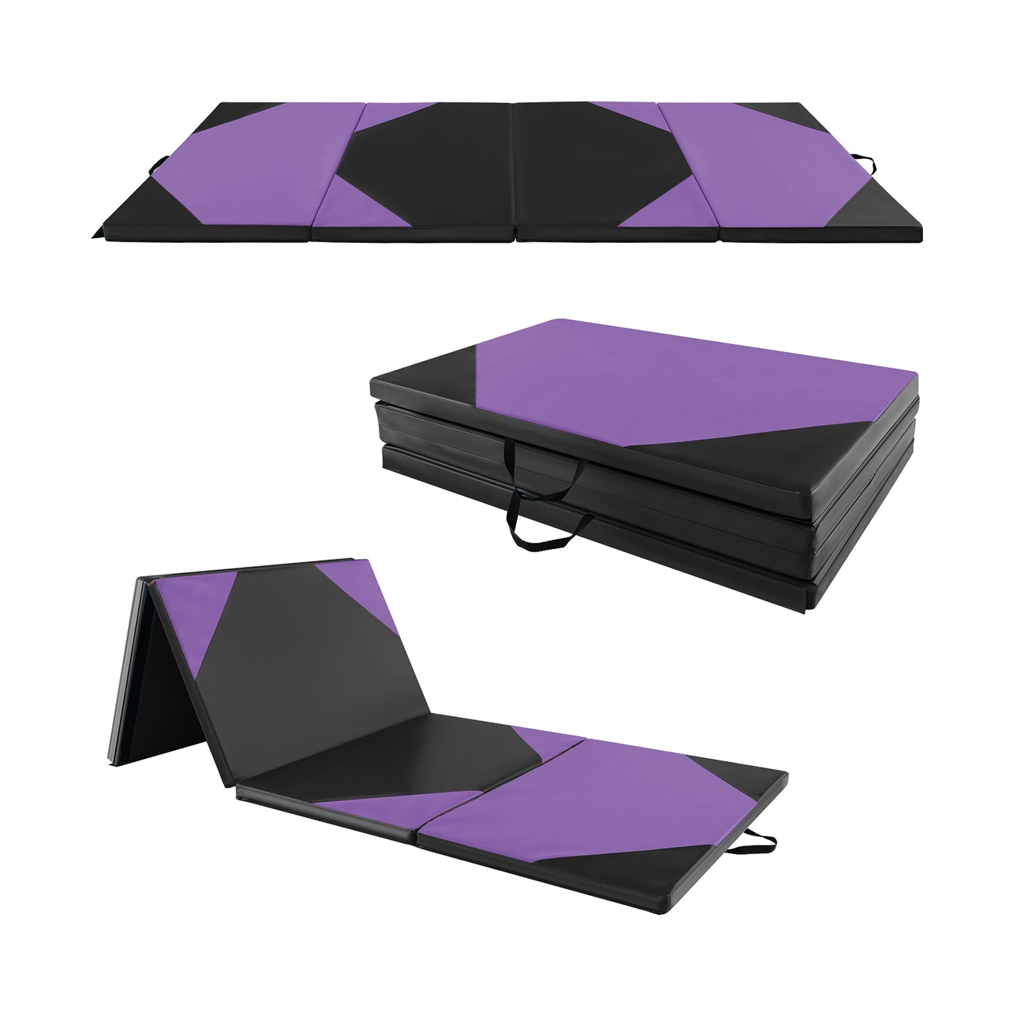 10 Feet x 4 Feet x 2 Inch Folding Exercise Mat with Hook and Loop Fasteners-Purple - Purple