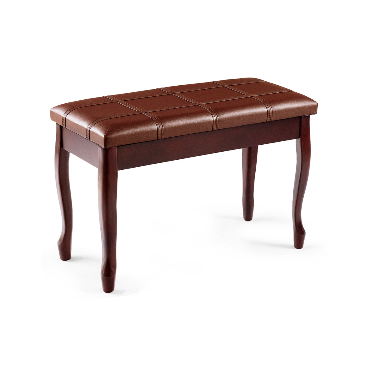Solid Wood PU Leather Piano Bench with Storage-Black - Brown