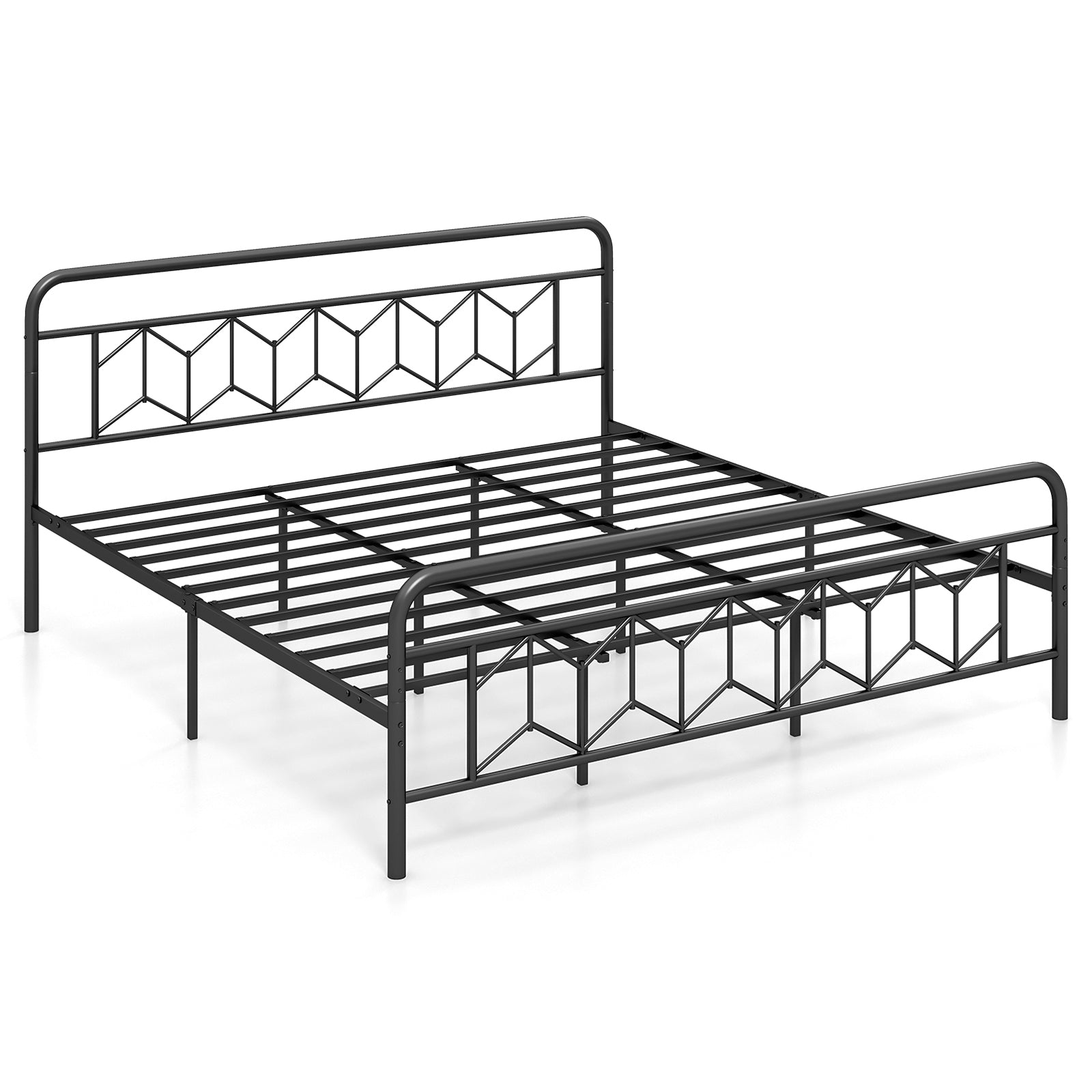 Platform Bed with High Headboard and Snap Lock Metal Slats-Twin Size - King Size