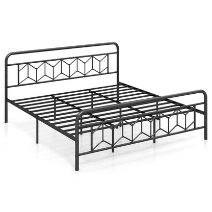 Platform Bed with High Headboard and Snap Lock Metal Slats-Twin Size - King Size