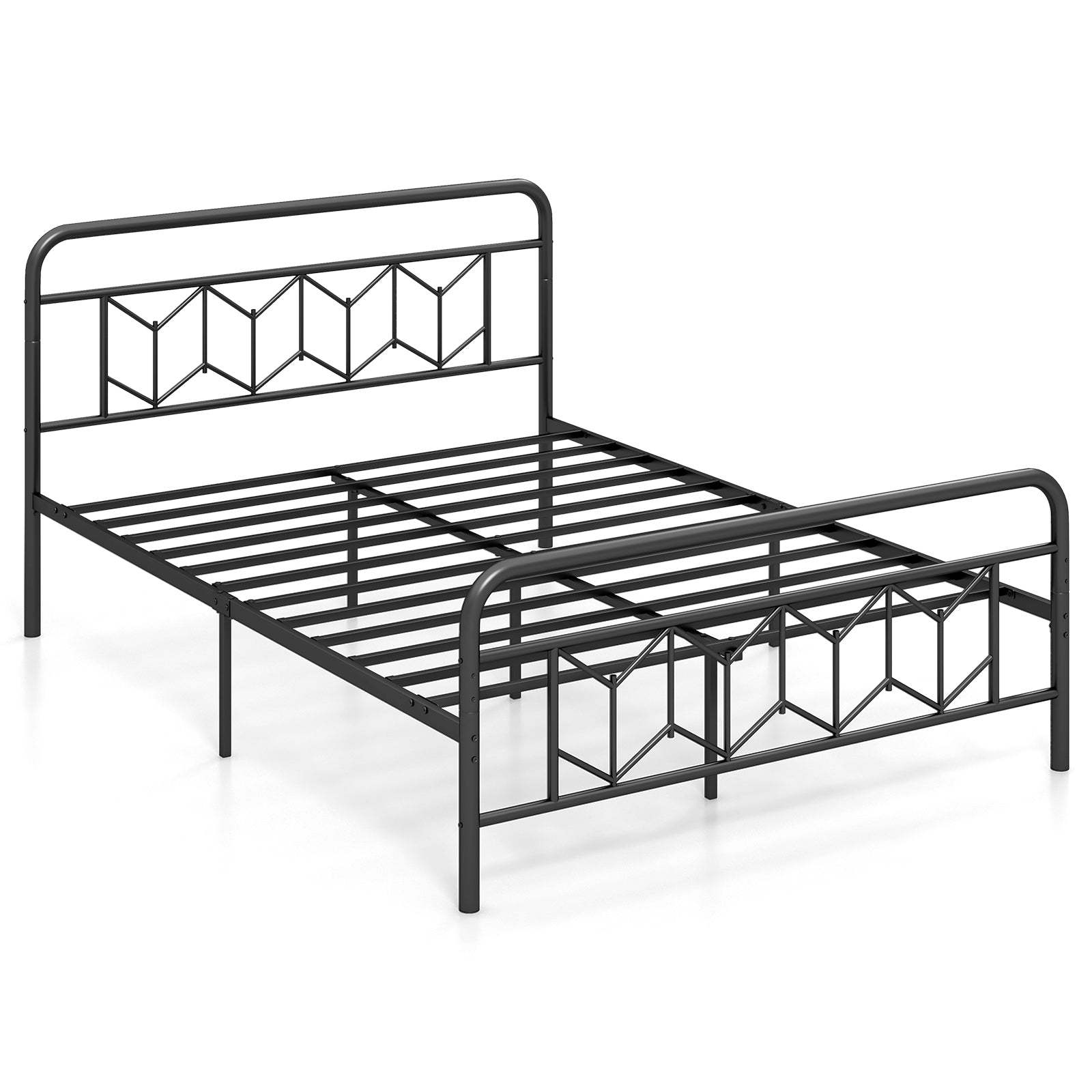Platform Bed with High Headboard and Snap Lock Metal Slats-Twin Size - Queen Size