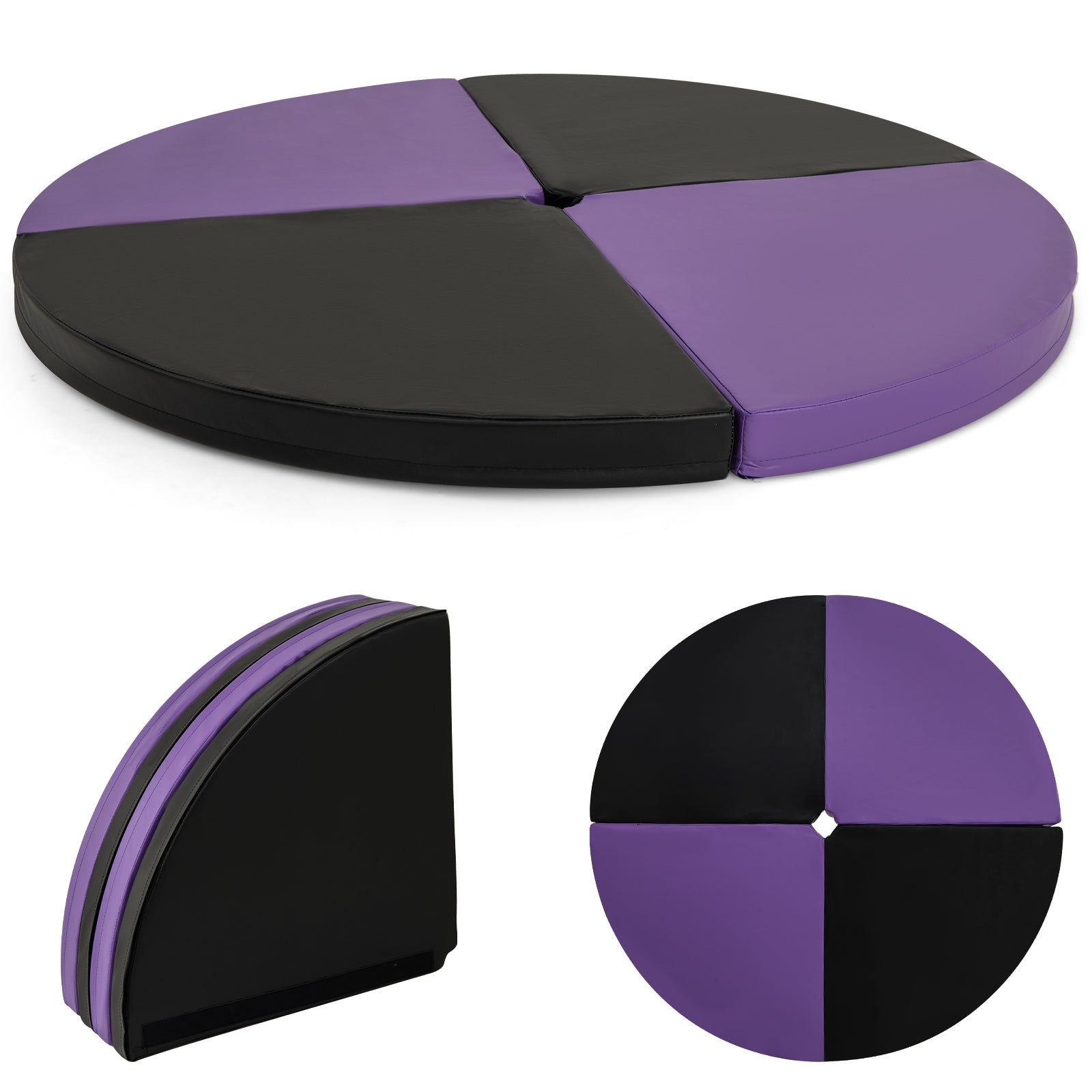 Pole Dance Crash Mat Round Portable Yoga Mat with EPE Foam-Black - Purple