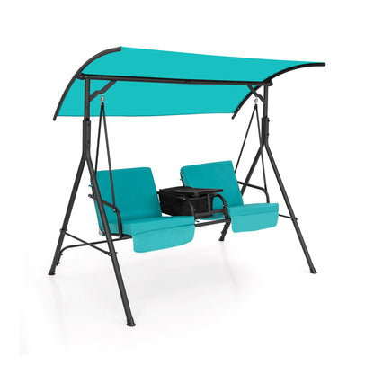 Porch Swing Chair with Adjustable Canopy-Beige - Turquoise