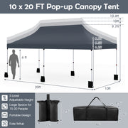 10 x 20 FT Pop up Canopy Tent Foldable Portable Outdoor Gazebo with Carry Bag-Black