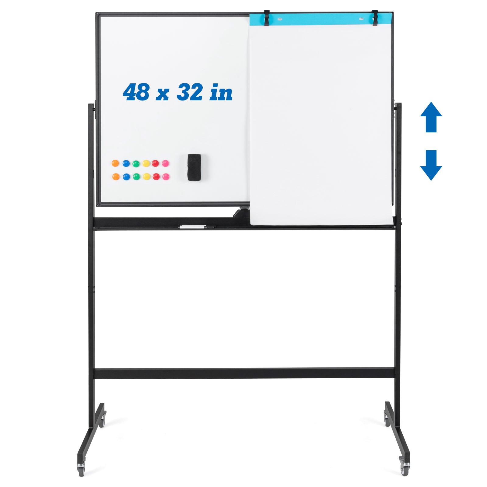 32 x 47 Inch Portable Rolling White Board-Black