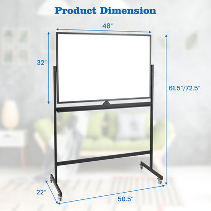 32 x 47 Inch Portable Rolling White Board-Black
