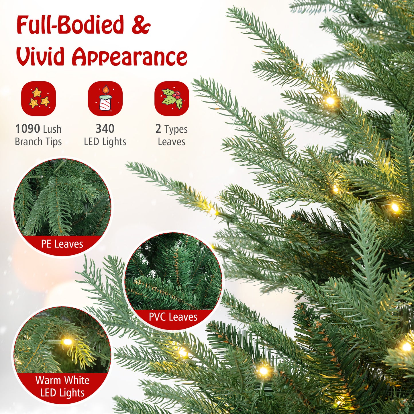6 FT Pre-Lit Artificial Hinged Xmas Tree with 778 PVC and PE Branch Tips