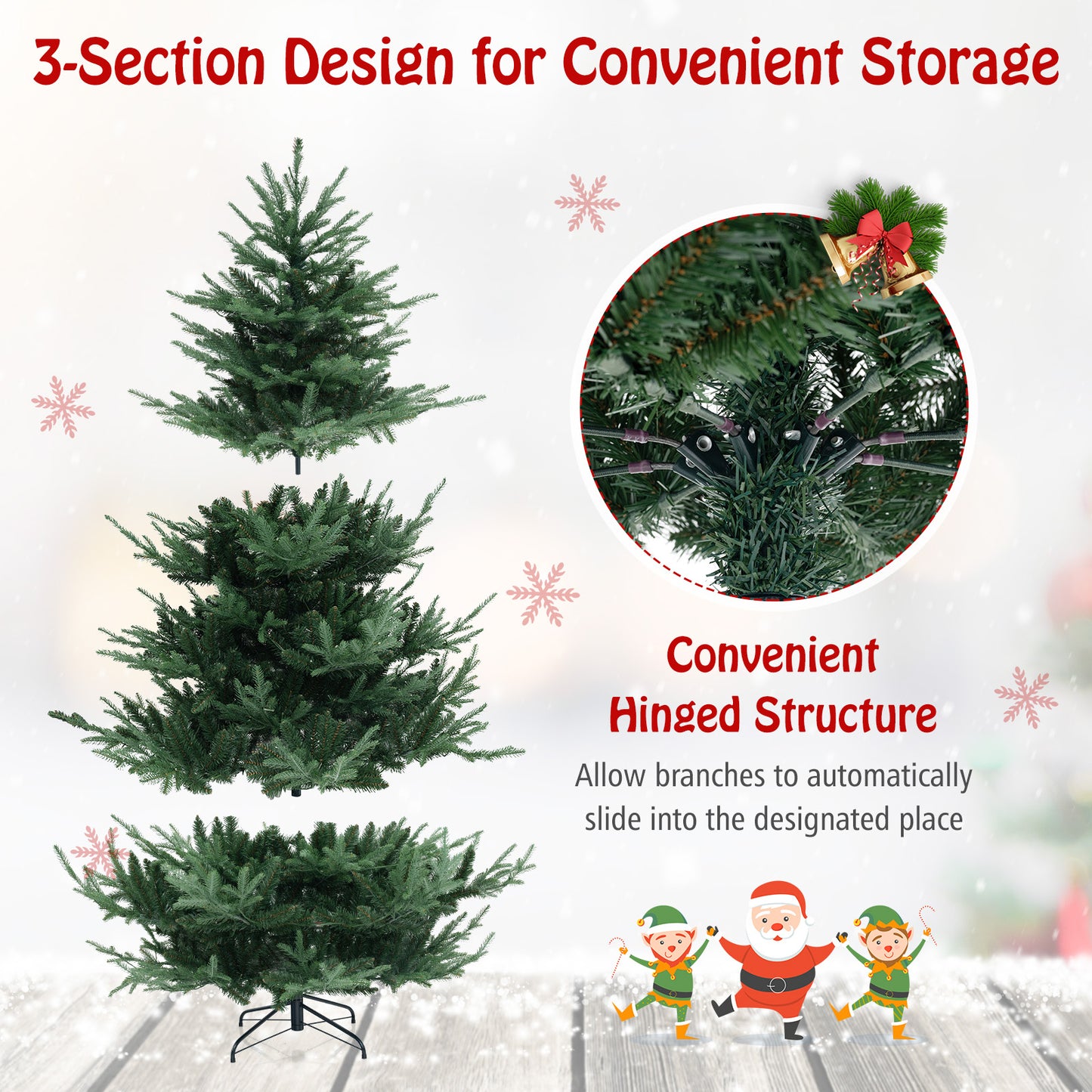 6 FT Pre-Lit Artificial Hinged Xmas Tree with 778 PVC and PE Branch Tips