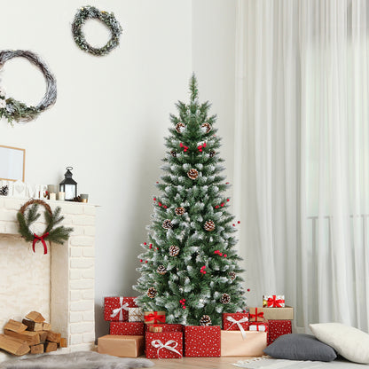 Pre-lit Artificial Pencil Christmas Tree with Pine Cones and Red Berries-5 ft