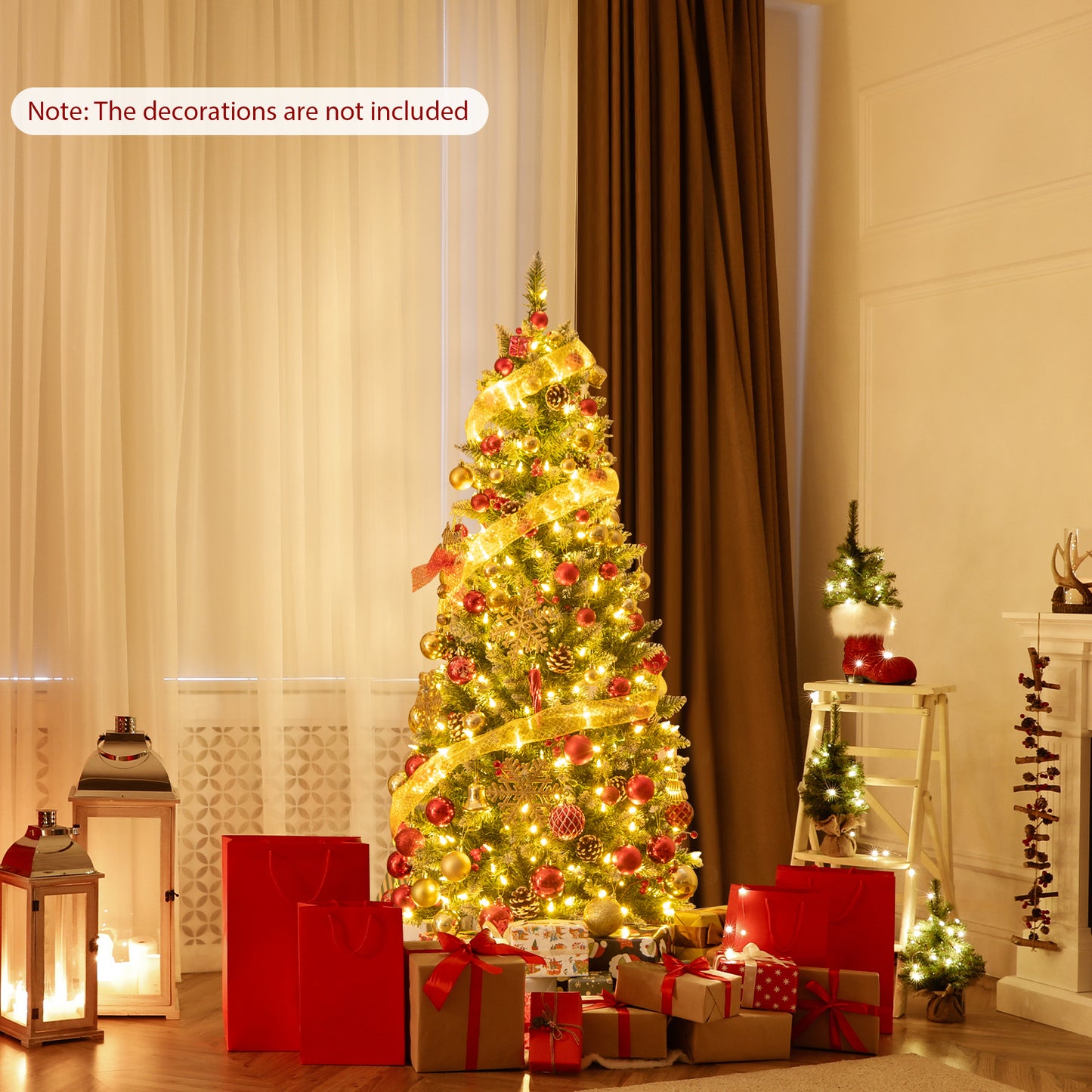 Pre-lit Artificial Pencil Christmas Tree with Pine Cones and Red Berries-5 ft