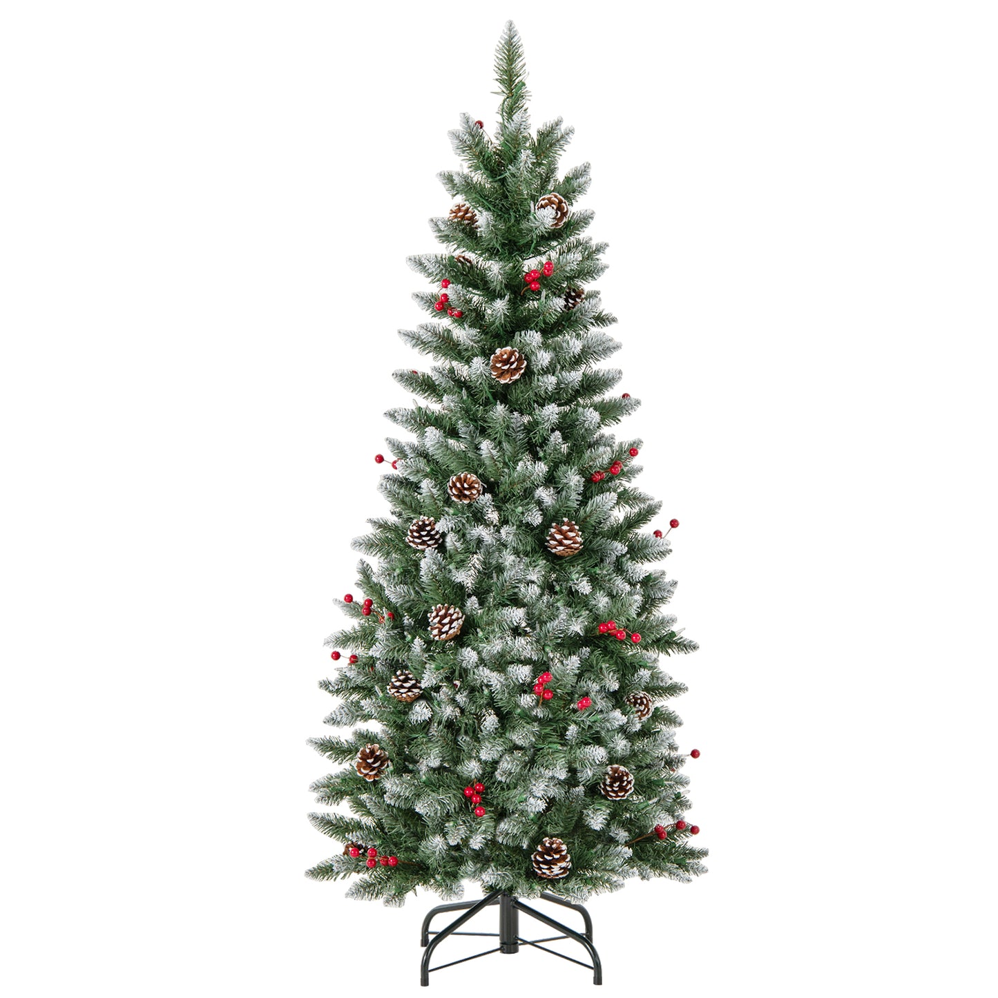 Pre-lit Artificial Pencil Christmas Tree with Pine Cones and Red Berries-5 ft