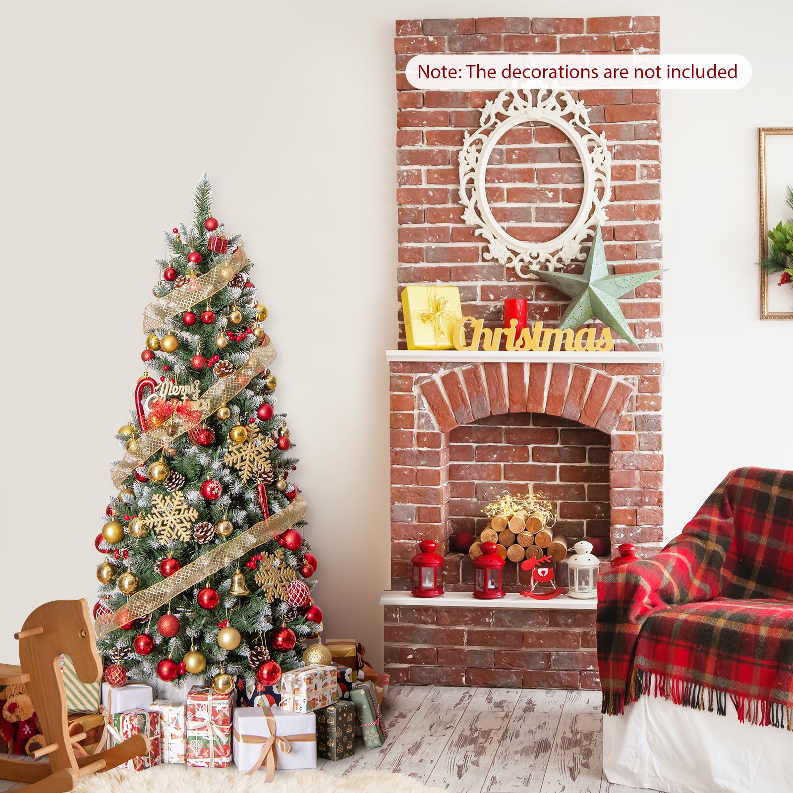 Pre-lit Artificial Pencil Christmas Tree with Pine Cones and Red Berries-5 ft