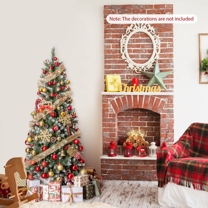 Pre-lit Artificial Pencil Christmas Tree with Pine Cones and Red Berries-5 ft