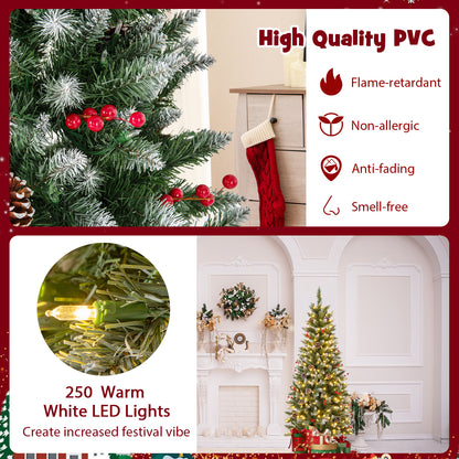 Pre-lit Artificial Pencil Christmas Tree with Pine Cones and Red Berries-5 ft