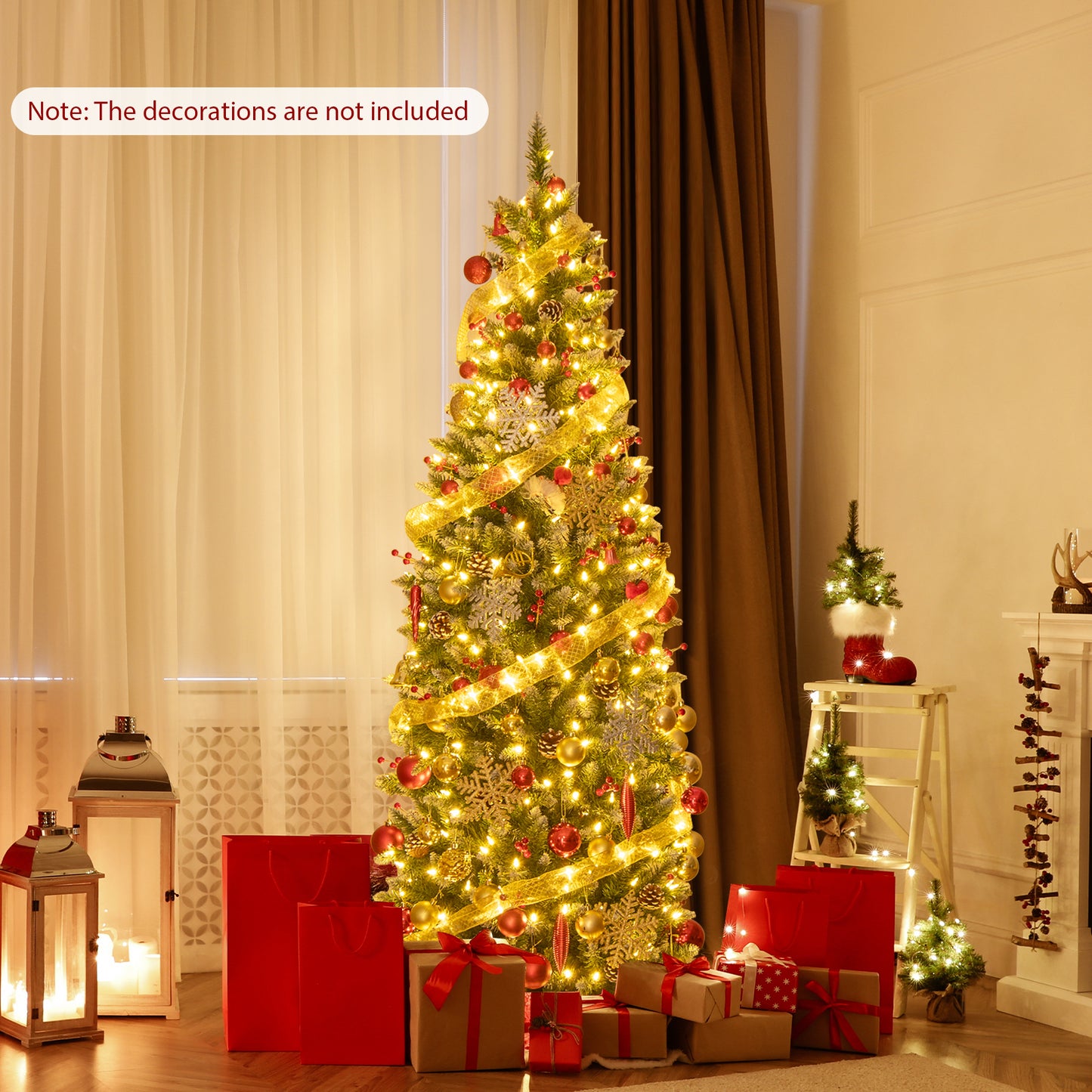 Pre-lit Artificial Pencil Christmas Tree with Pine Cones and Red Berries-6 ft