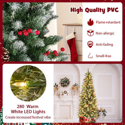 Pre-lit Artificial Pencil Christmas Tree with Pine Cones and Red Berries-6 ft