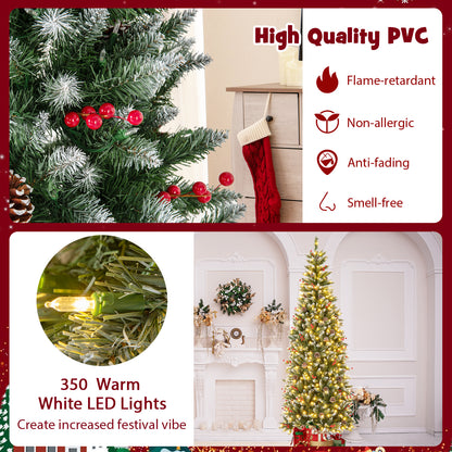 Pre-lit Artificial Pencil Christmas Tree with Pine Cones and Red Berries-7 ft