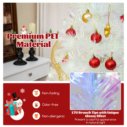 5/6/7 Feet Pre-Lit White Artificial Christmas Tree with Iridescent Leaves-5 Feet