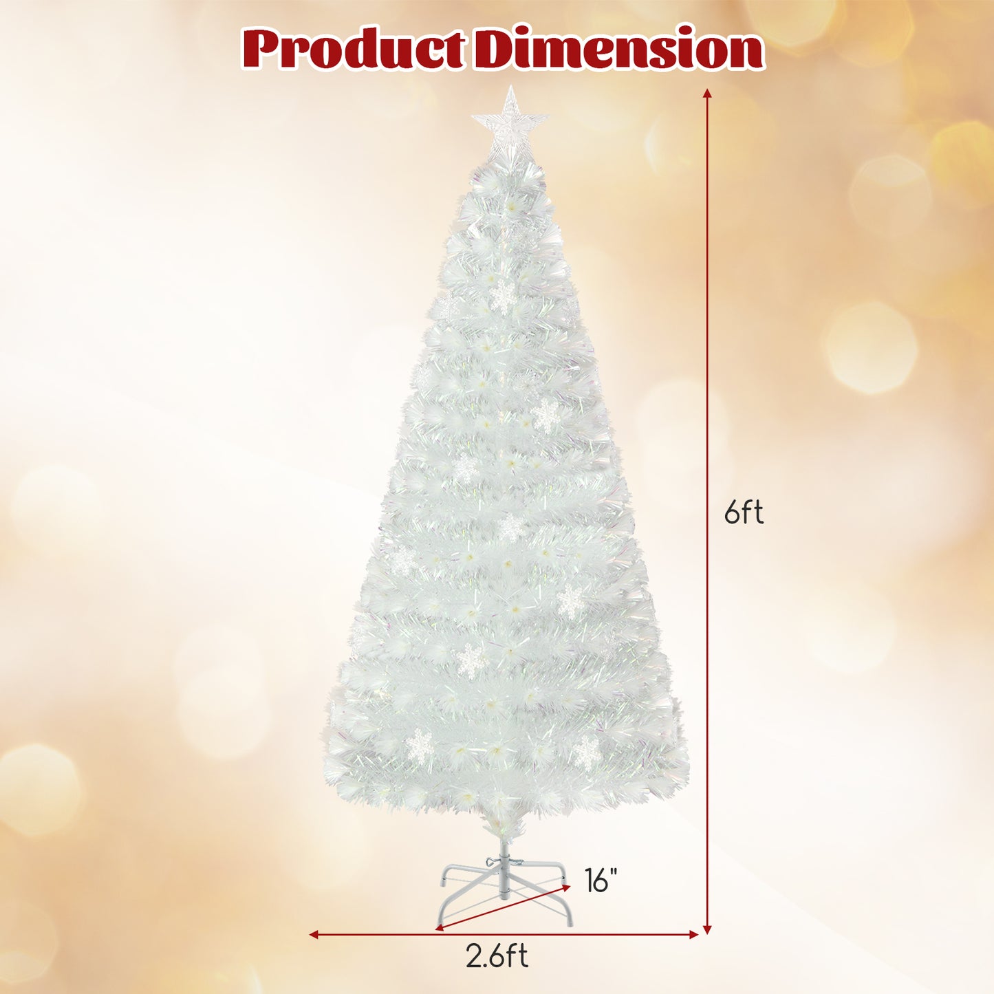 5/6/7 Feet Pre-Lit White Artificial Christmas Tree with Iridescent Leaves-6 ft