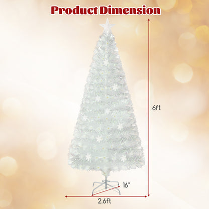 5/6/7 Feet Pre-Lit White Artificial Christmas Tree with Iridescent Leaves-6 ft