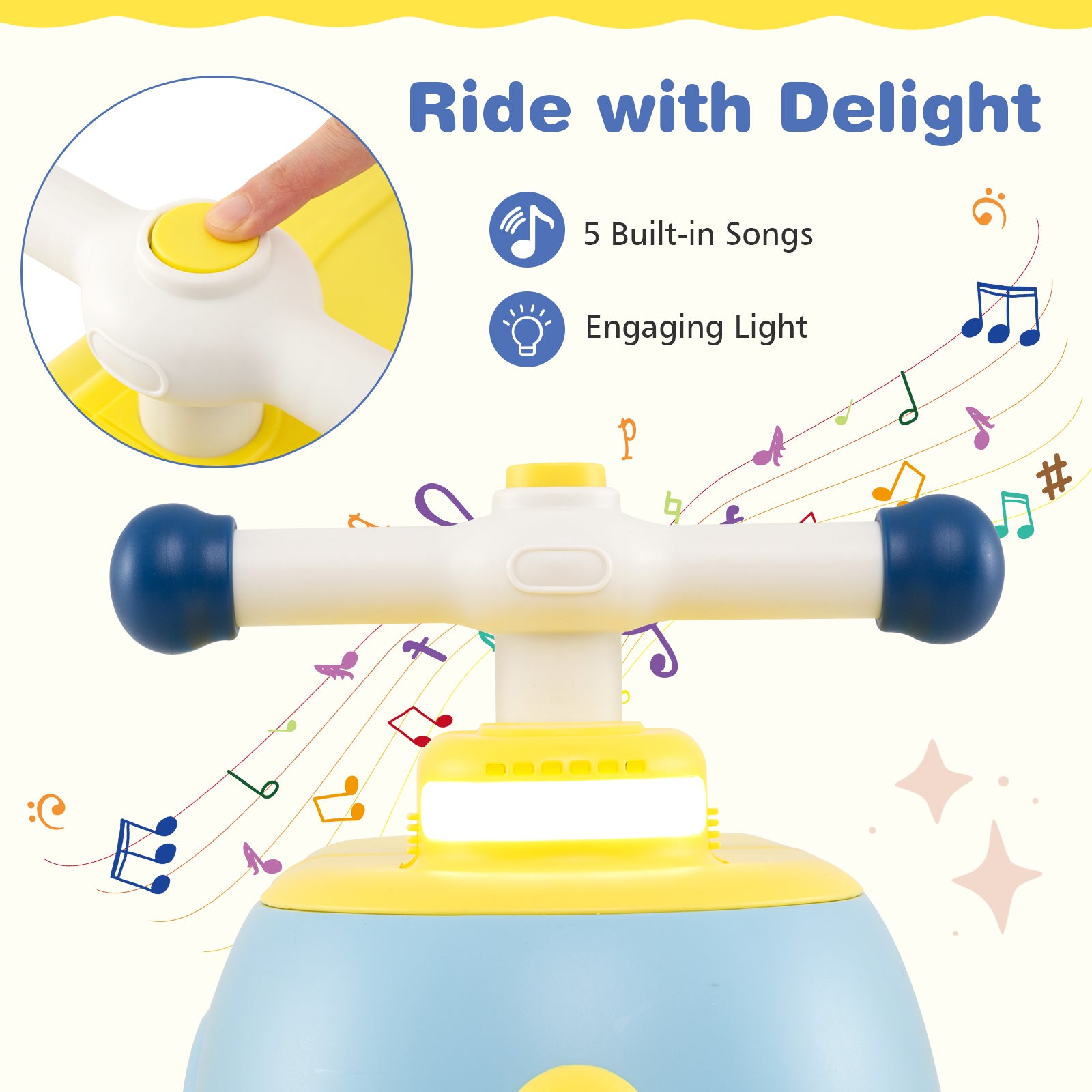 Toddler Ride on Toy with Trailer and Light Music-Blue