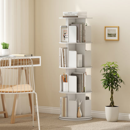 4-Tier Rotating Bookshelf 360¬∞ Display Rack with Dividers and Anti-falling Baffles-White