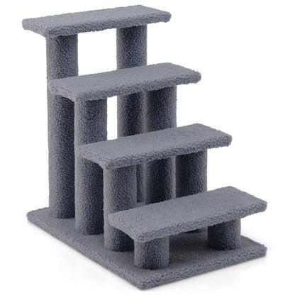 24 Inch 4-Step Pet Stairs Carpeted Ladder Ramp Scratching Post Cat Tree Climber-Gray - Gray