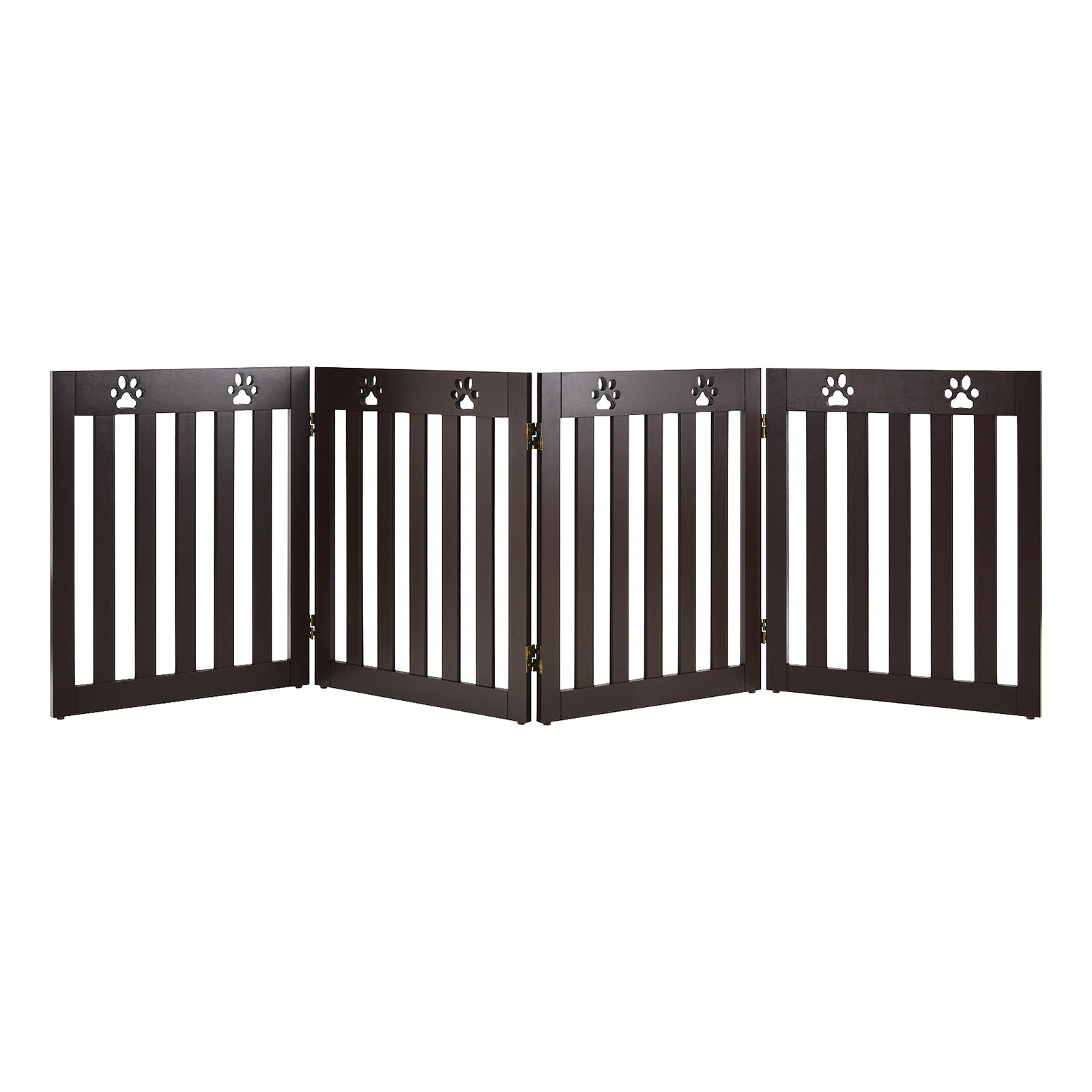 24 Inch Folding Wooden Freestanding Pet Gate Dog Gate with 360¬∞ Hinge -Dark Brown