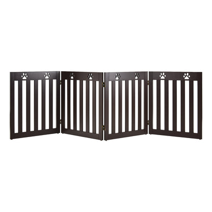 24 Inch Folding Wooden Freestanding Pet Gate Dog Gate with 360¬∞ Hinge -Dark Brown
