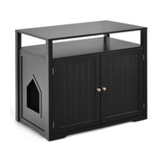 Wooden Cat Litter Box Enclosure Hidden Cat Washroom with Storage Layer-White - Black