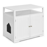 Wooden Cat Litter Box Enclosure Hidden Cat Washroom with Storage Layer-White - White