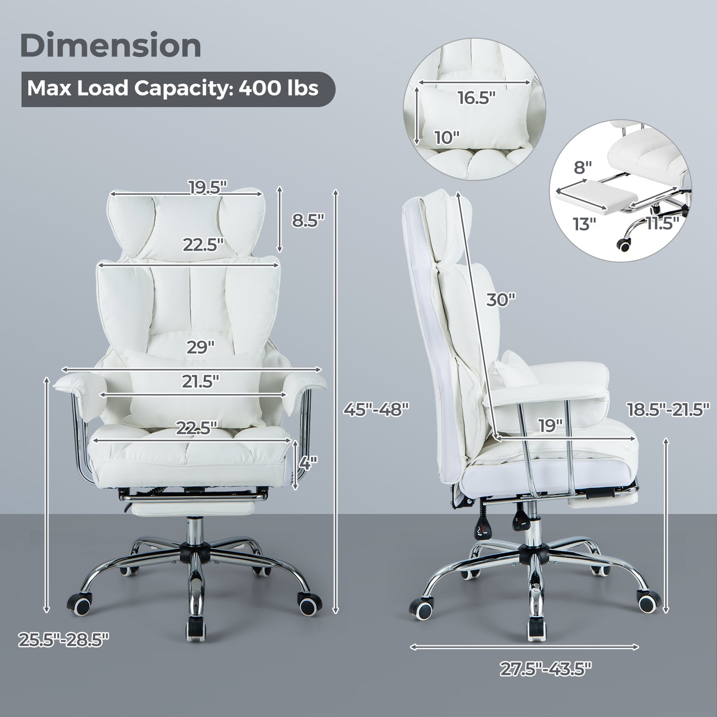 Big and Tall Executive Office Desk Chair with Footrest