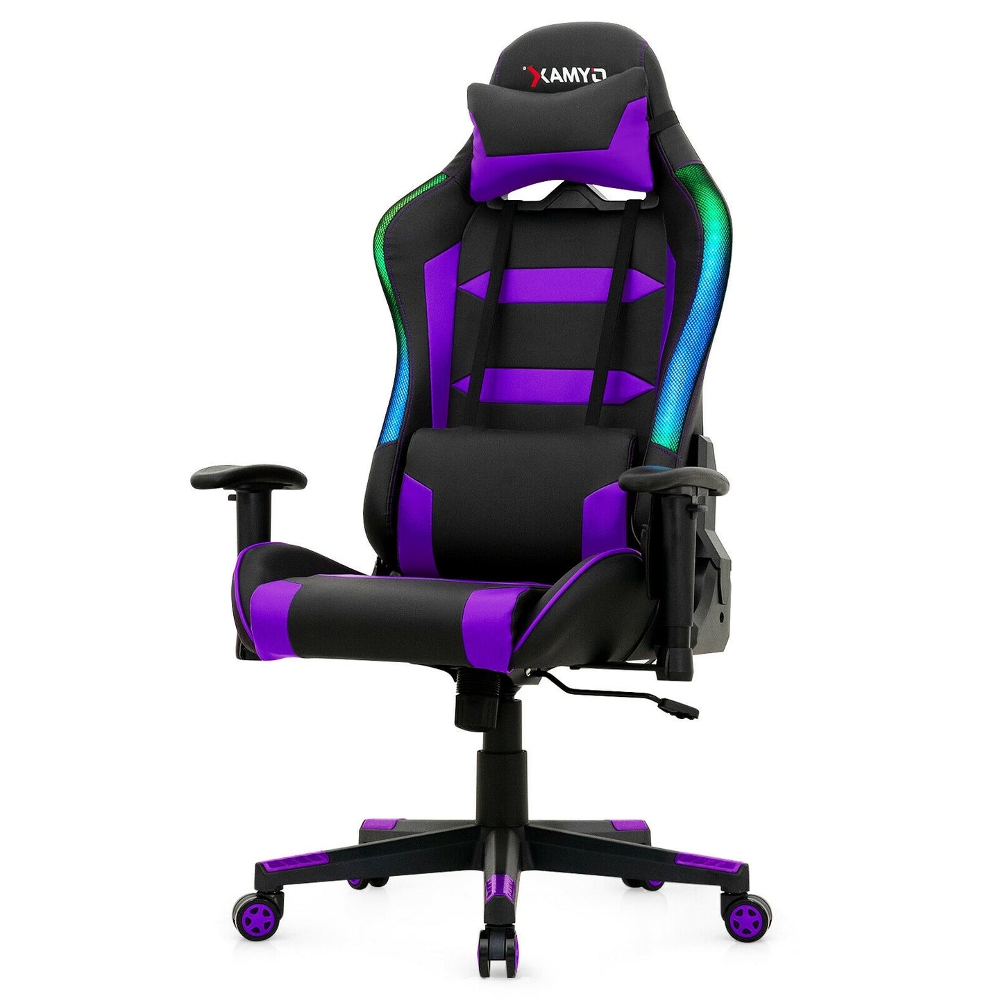 Adjustable Swivel Gaming Chair with LED Lights and Remote-Purple