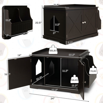 Large Wooden Cat Litter Box Enclosure with the Storage Rack-Coffee