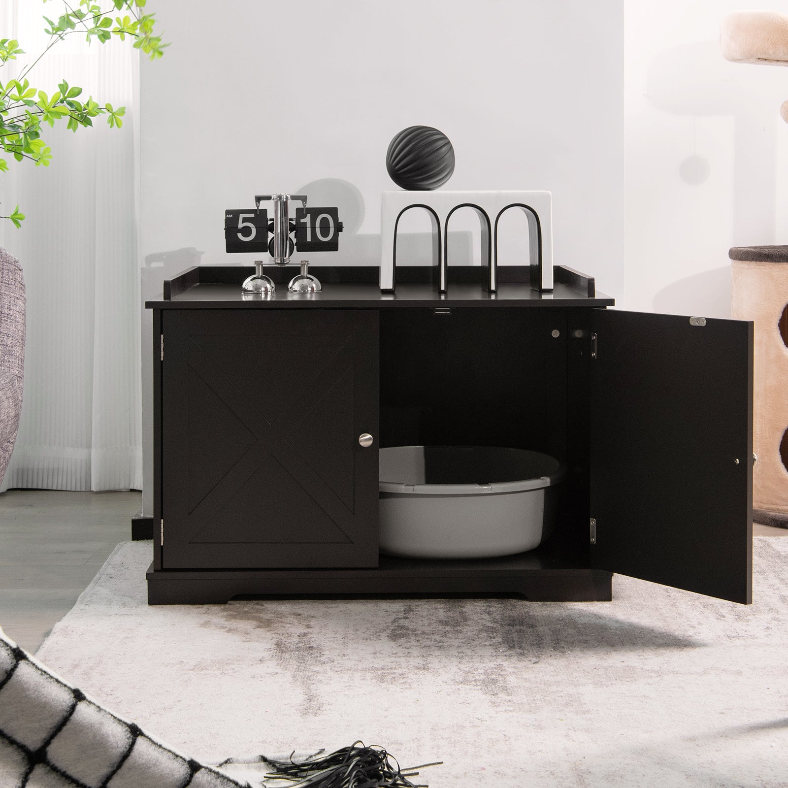 Large Wooden Cat Litter Box Enclosure with the Storage Rack-Coffee