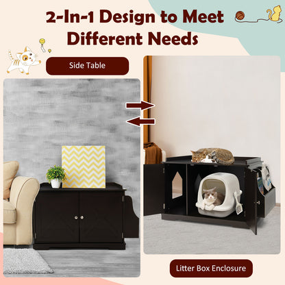 Large Wooden Cat Litter Box Enclosure with the Storage Rack-Coffee