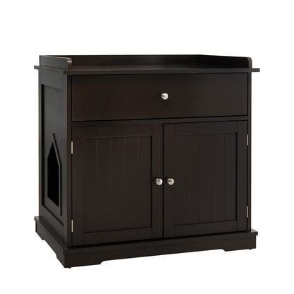 Wooden Cat Litter Box Enclosure with Drawer Side Table Furniture