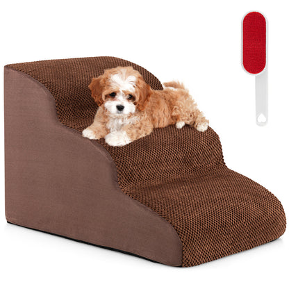 3-Tier Non-Slip Dog Steps with High-Density Sponge and Silicone Paw Prints-Brown - Brown