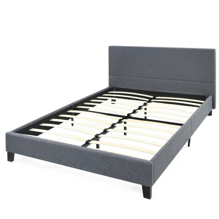 Full/Queen Size Upholstered Platform Bed Frame with Linen Headboard-Queen Size